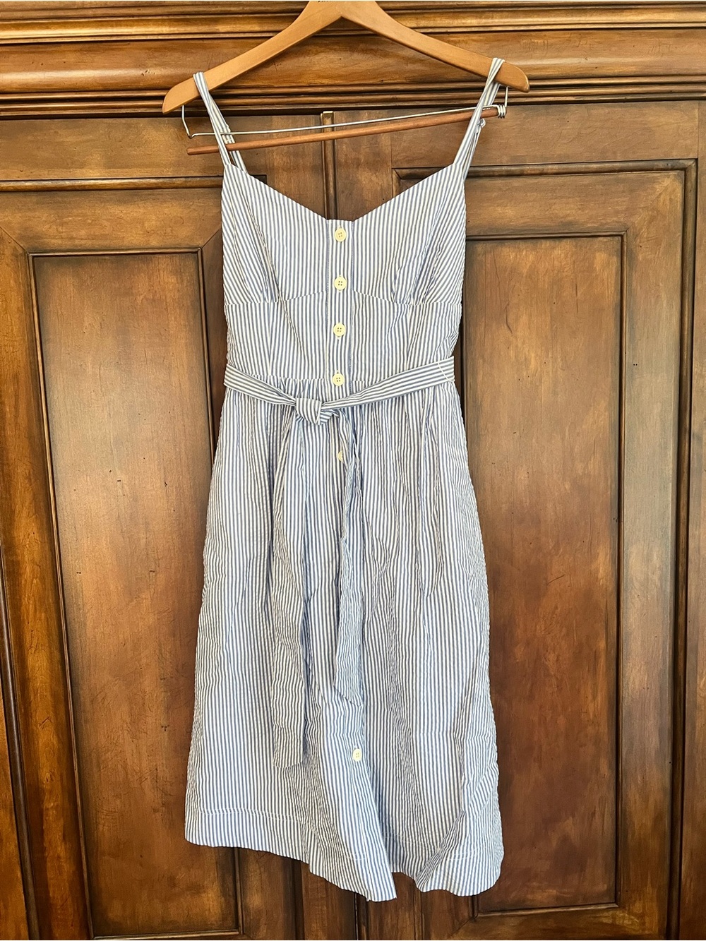 J. Crew Blue and White Striped Midi Dress with Tie Waist Size 4
